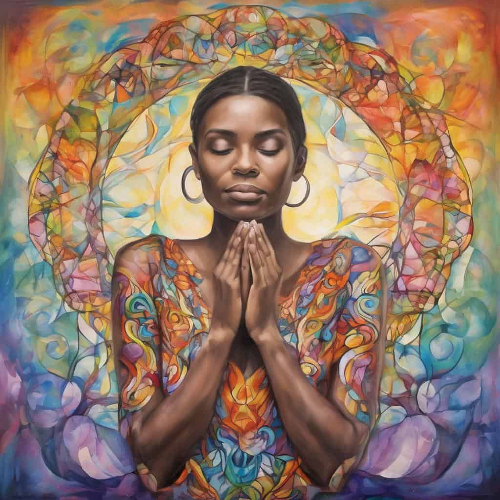 Δύναμη θετικής ενέργειας και στάσης ζωής σε ένα χρωματιστό, αφιερωμένο στη γαλήνη και την αυτοσυγκέντρωση έργο τέχνης.